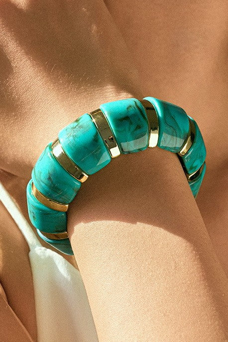 Color-Block Gold Acrylic Stretch Cord Bracelet | 40B5198