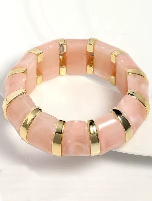Color-Block Gold Acrylic Stretch Cord Bracelet | 40B5198