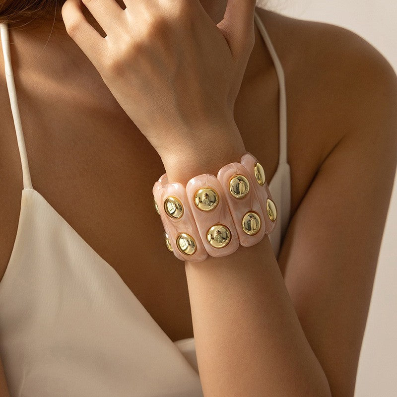 Color-Block Gold Acrylic Stretch Cord Bracelet | 40B5194