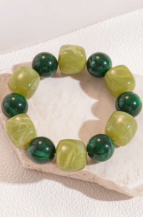 Color-Block Cube Circle Stretch Cord Bracelet | 40B5197