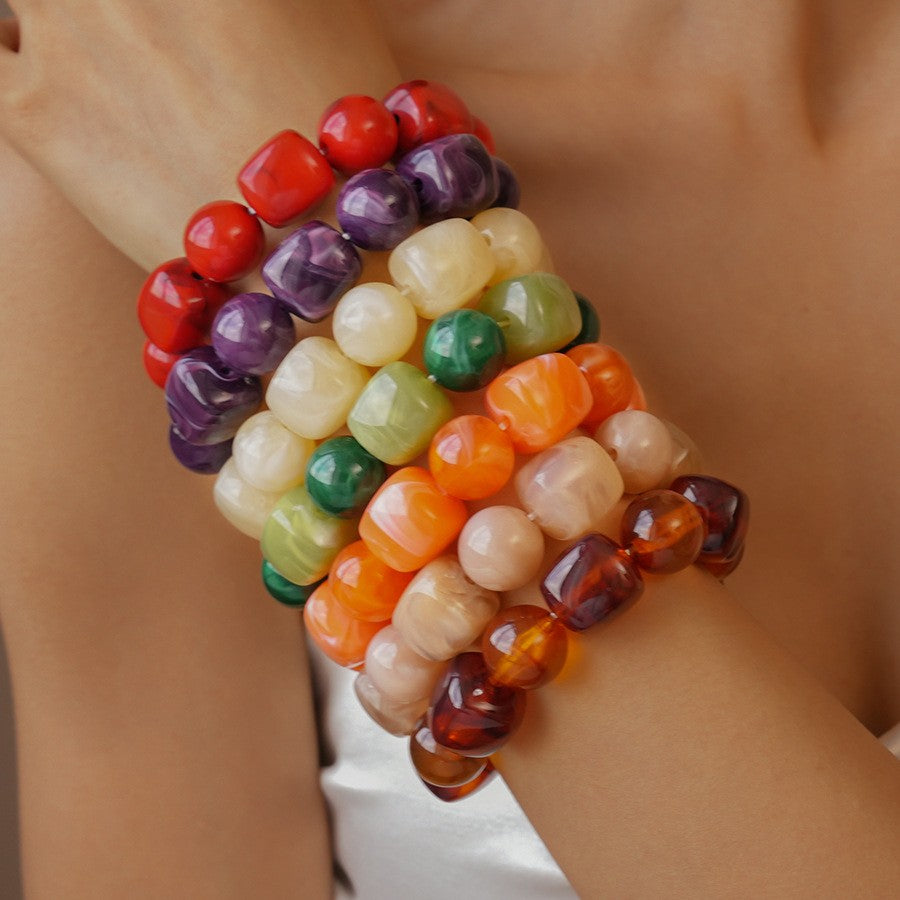 Color-Block Cube Circle Stretch Cord Bracelet | 40B5197