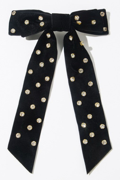 PRETTY RHINESTONE STUD BOW RIBBON HAIR CLIPS | 40H1002