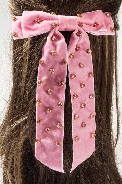 PRETTY RHINESTONE STUD BOW RIBBON HAIR CLIPS | 40H1002