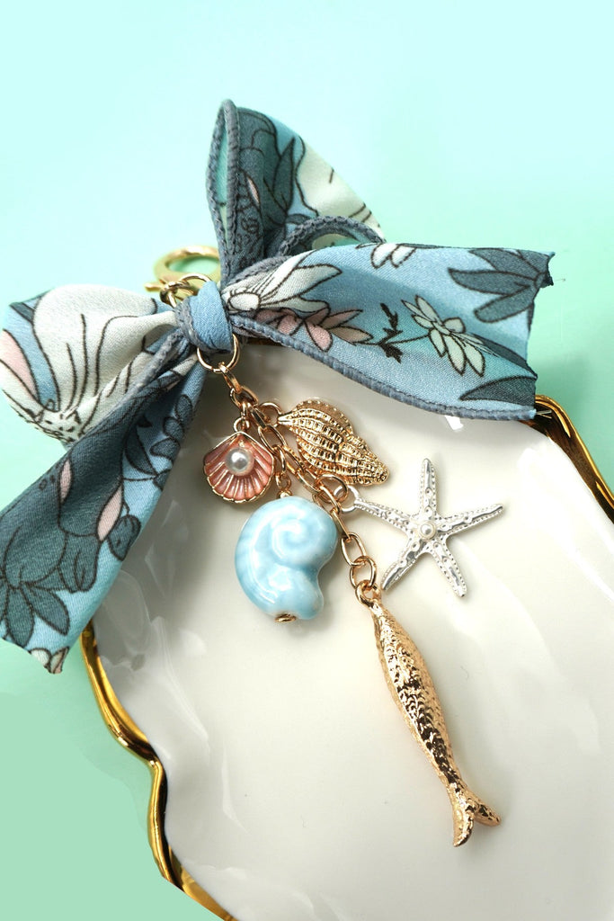 BAG CHARM-OCEAN PORCELAIN FISH SEA SHELL STARFISH | 80K066