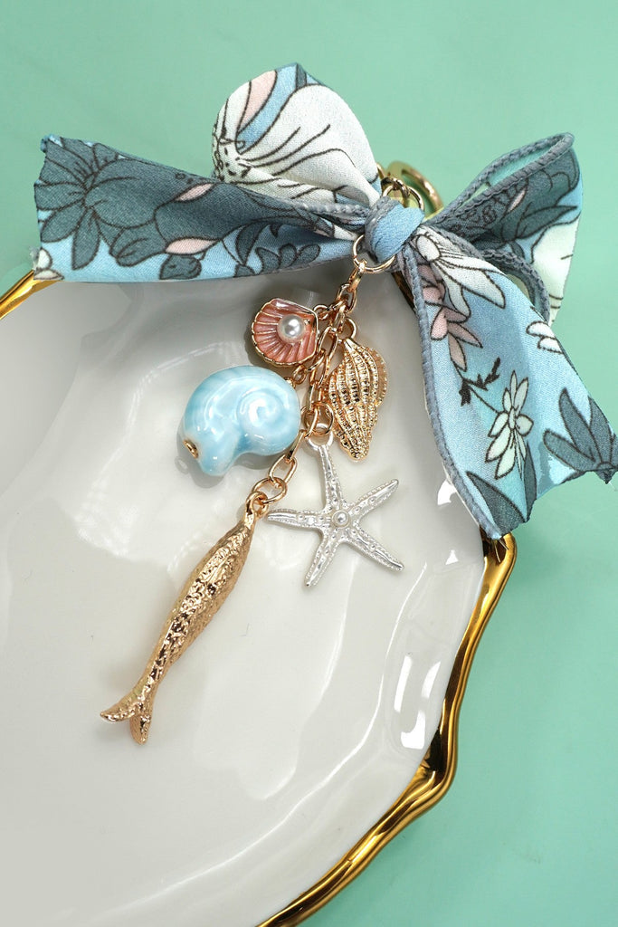 BAG CHARM-OCEAN PORCELAIN FISH SEA SHELL STARFISH | 80K066