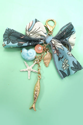 BAG CHARM-OCEAN PORCELAIN FISH SEA SHELL STARFISH | 80K066