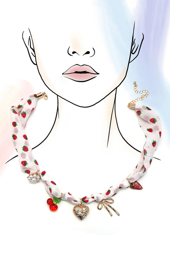 SCARF CHARM NECKLACE-HEART STRAWBERRY CHERRY | 80N92388