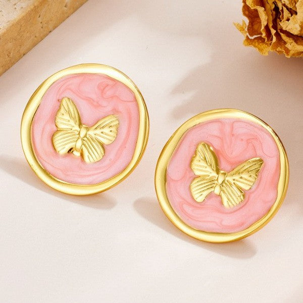 EPOXY GOLD BUTTERFLY GOLD EDGE STUD EARRING | 40E427
