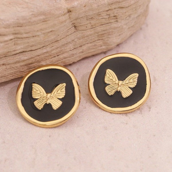 EPOXY GOLD BUTTERFLY GOLD EDGE STUD EARRING | 40E427