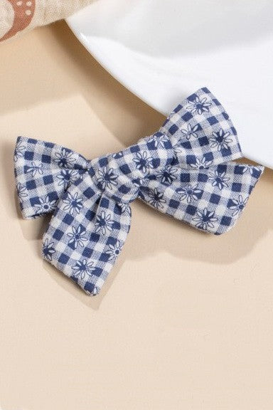 CHECKER FLORAL BOW RIBBON HAIR CLIPS | 40H1010