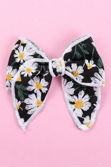 EMBROIDERY FLORAL SHEER BOW RIBBON HAIR CLIPS | 40H1011