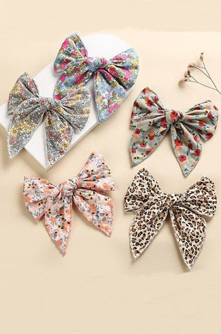 LARGE ANIMAL FLORAL BOW RIBBON HAIR CLIPS | 40H1012