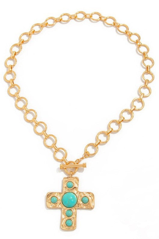 NOTABLE HAMMERED CROSS FRONT TOGGLE NECKLACE | 40NK9600