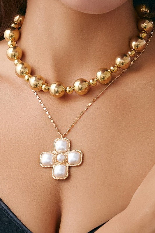 CROSS CHUNKY BALL CHAIN STATEMENT NECKLACE | 40NK9598