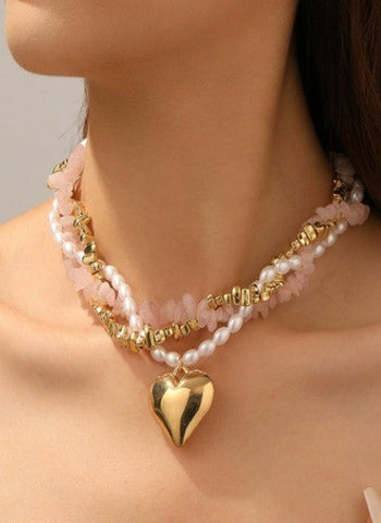 NATURAL STONE PEARL BEADED HEART NECKLACE | 40NK9601