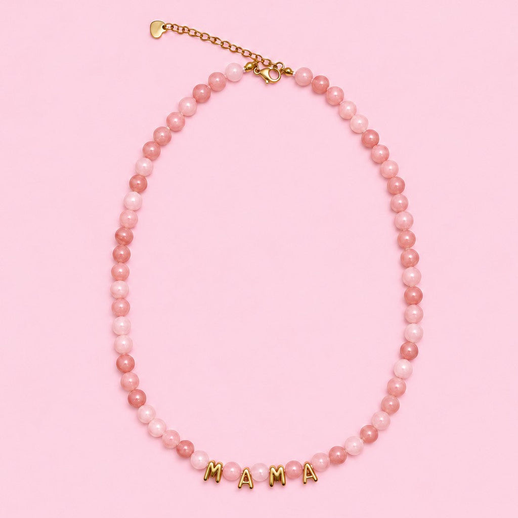 STAINLESS STEEL MAMA NATURAL STONE BEADED NECKLACE|40NK9810