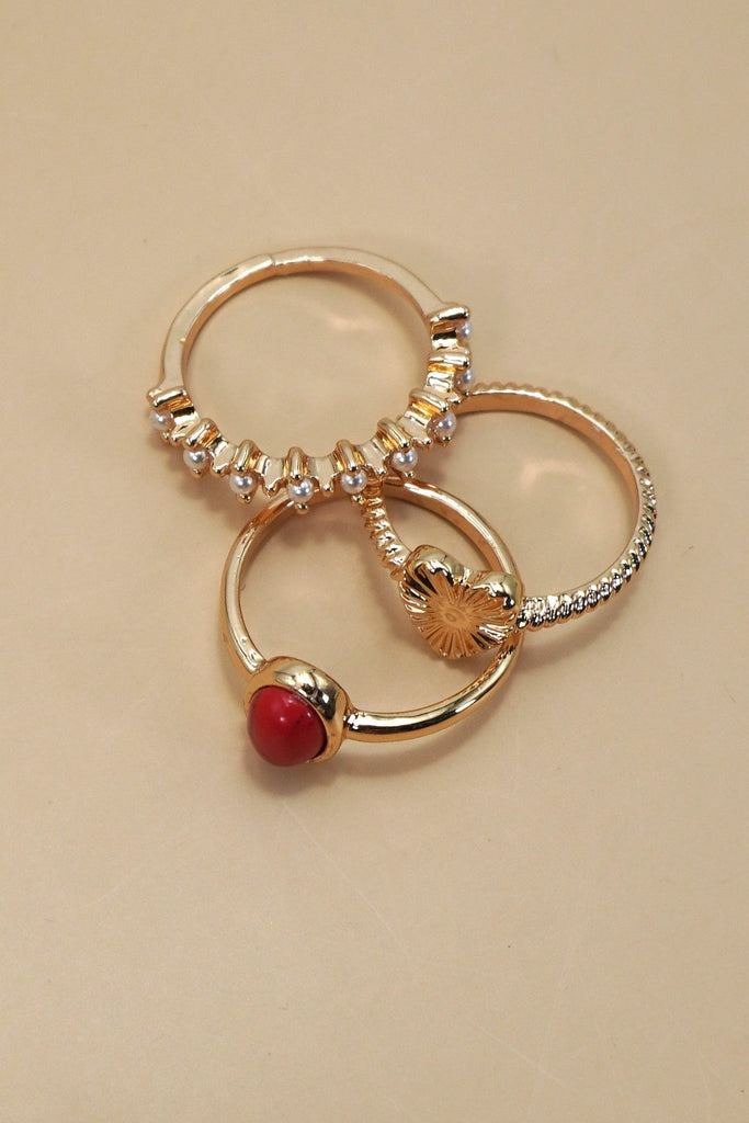 FLOWER HEART STONE 3 RING SET | 80R126