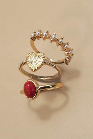 HEART STONE PEARL 3 RING SET | 80R131
