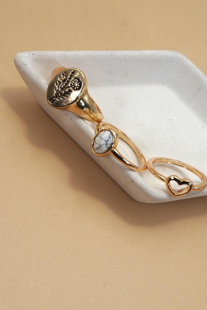 FLOWER HEART STONE 3 RING SET | 80R126