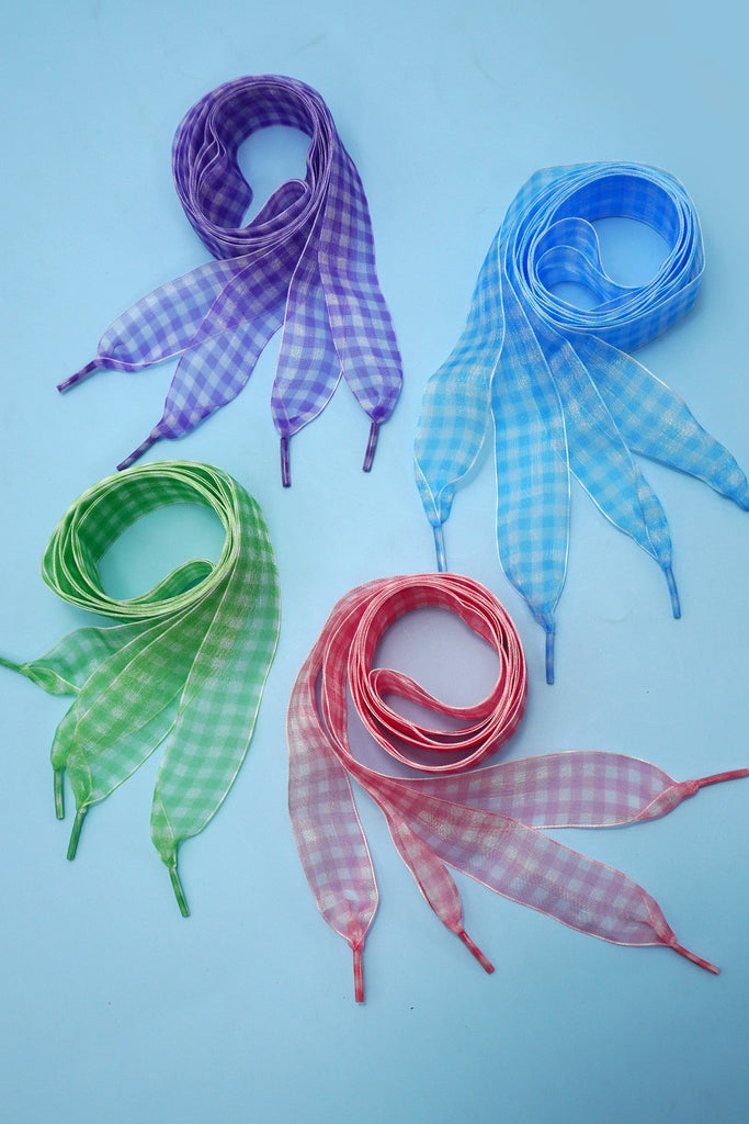 CHECKER SATIN ORGANZA SHOE LACE | 40SD112
