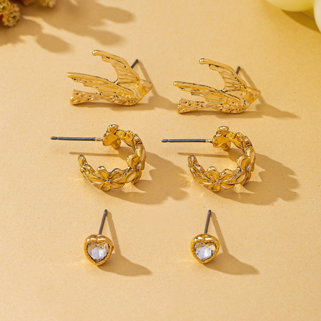 Botanical Bird Heart Crystal & Floral Earring Set | 80E63587