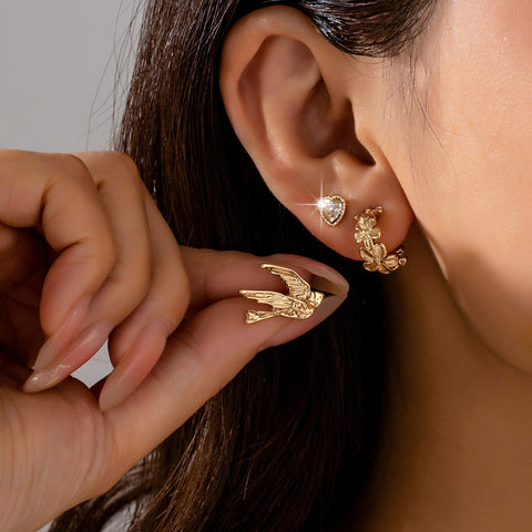 Botanical Bird Heart Crystal & Floral Earring Set | 80E63587