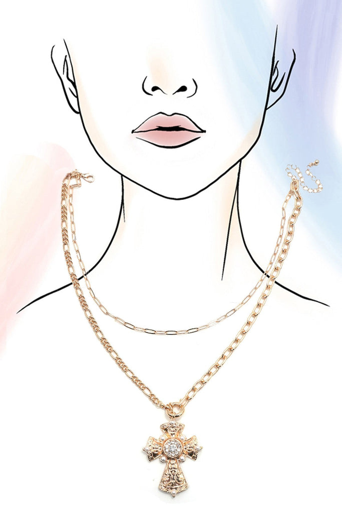 MULTI LAYERED CROSS STATEMENT NECKLACE | 80N92465