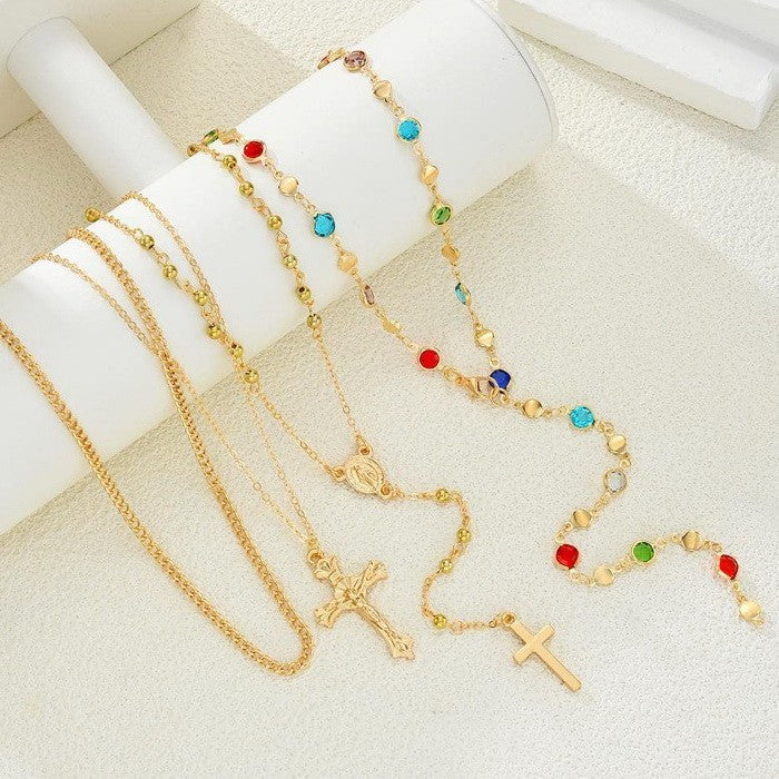 BOHO Y MULTI STONE CROSS LARIAT LAYER NECKLACE | 80N92467