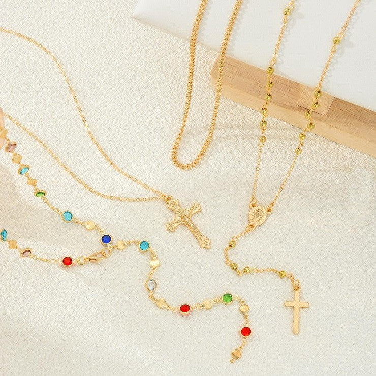 BOHO Y MULTI STONE CROSS LARIAT LAYER NECKLACE | 80N92467