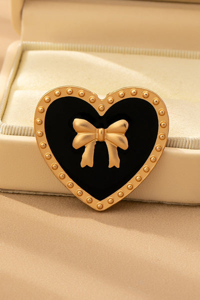 VINTAGE HEART RIBBON EPOXY GOLD BROOCH PIN | 80BC053