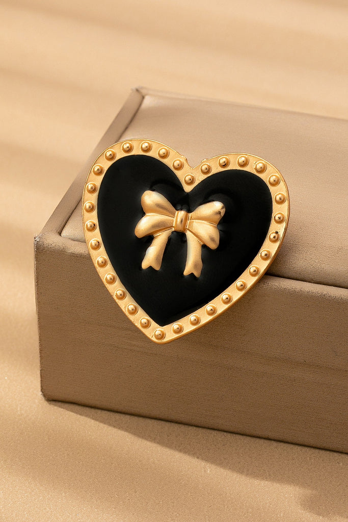 VINTAGE HEART RIBBON EPOXY GOLD BROOCH PIN | 80BC053