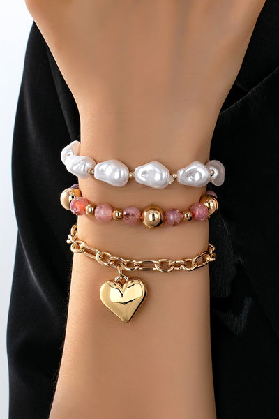 MULTI LAYER MIXED PEARL BEAD HEART CHARM BRACELET | 80B1549