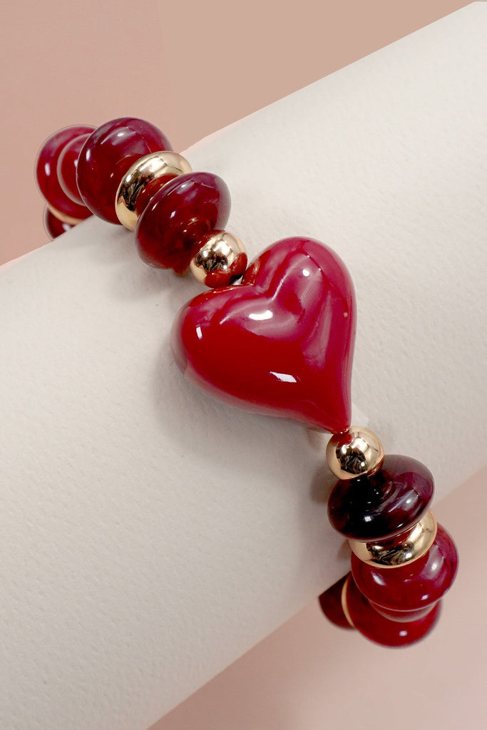 HANDMADE CHUNKY BEADED HEART CHARM BRACELET | 80B1548
