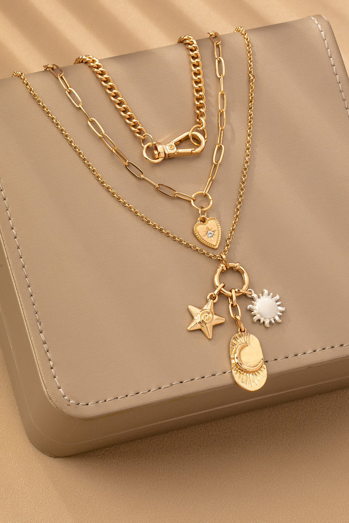 MULTI LAYER CELESTIAL STAR MOON CHARM NECKLACE | 80N92439