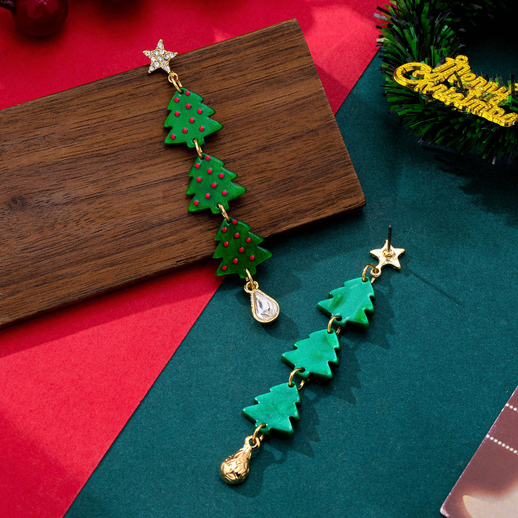Tiered Enamel Christmas Tree Drop Earrings | 80E63575