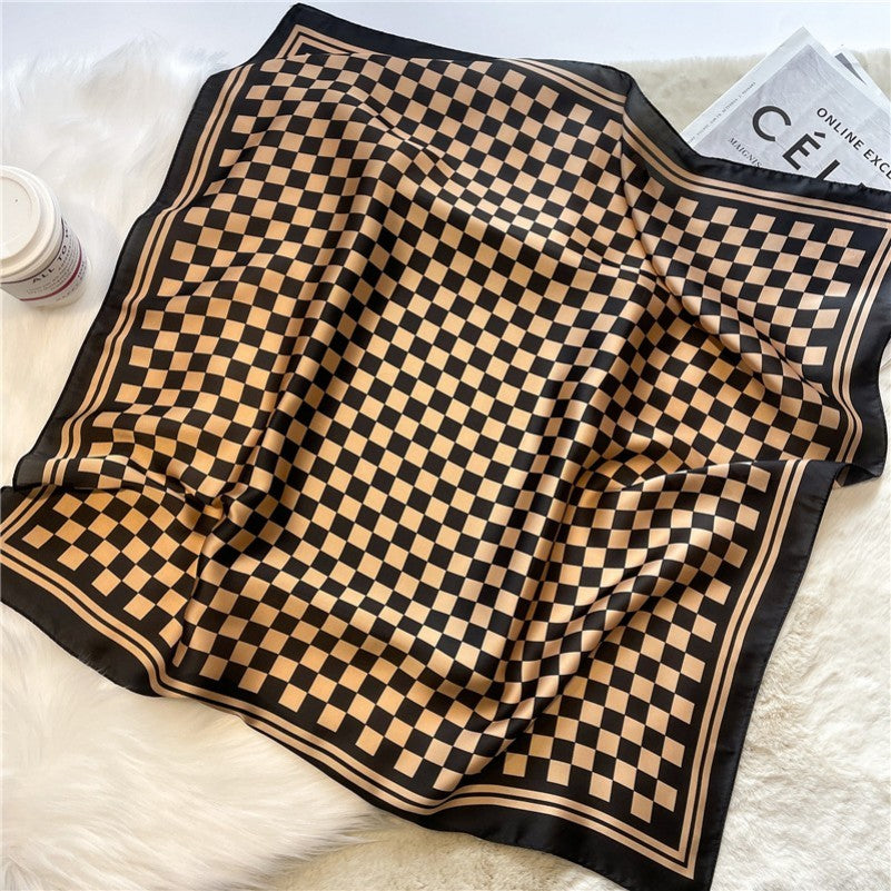 LARGE CHECKER PRINT SILKY FEEL BANDANA SCARF | 40SC692
