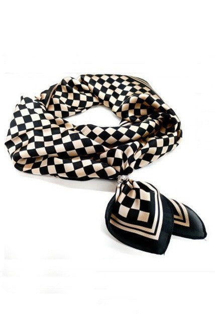 LARGE CHECKER PRINT SILKY FEEL BANDANA SCARF | 40SC692