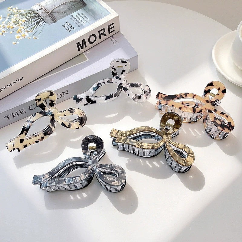 JUMBO ANIMAL LEOPARD PRINT BOW HAIR CLAW CLIPS | 40H1014
