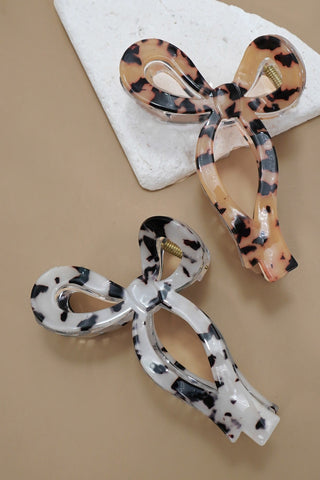 JUMBO ANIMAL LEOPARD PRINT BOW HAIR CLAW CLIPS | 40H1014