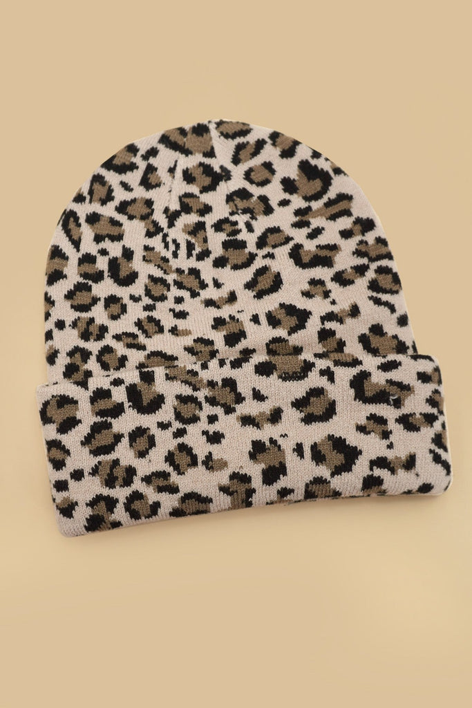 SOFT RIBBED KNIT ANIMAL LEOPARD COW BEANIES HAT | 40BN918