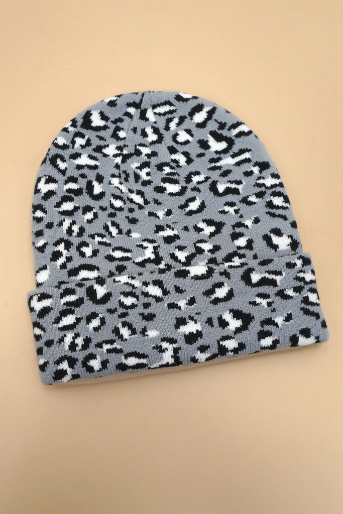 SOFT RIBBED KNIT ANIMAL LEOPARD COW BEANIES HAT | 40BN918