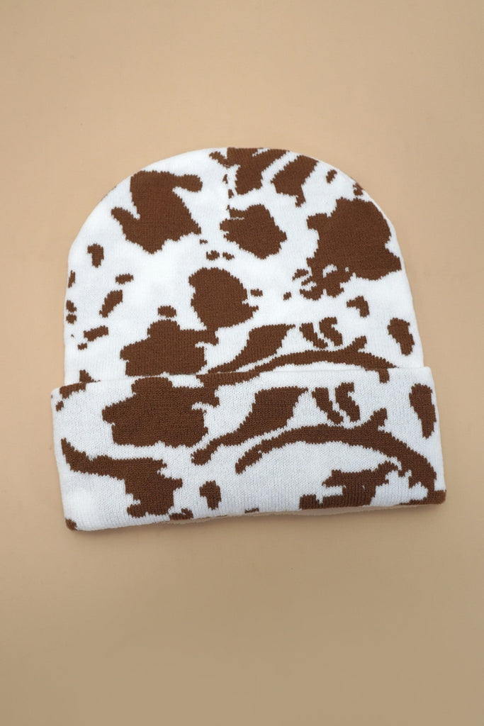 SOFT RIBBED KNIT ANIMAL LEOPARD COW BEANIES HAT | 40BN918