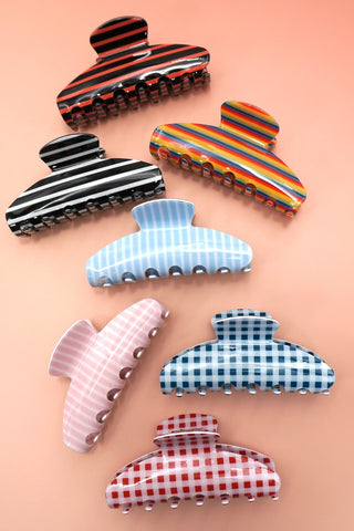 JUMBO STRIPE PLAID OVAL HAIR CLAW CLIPS | 40H1020