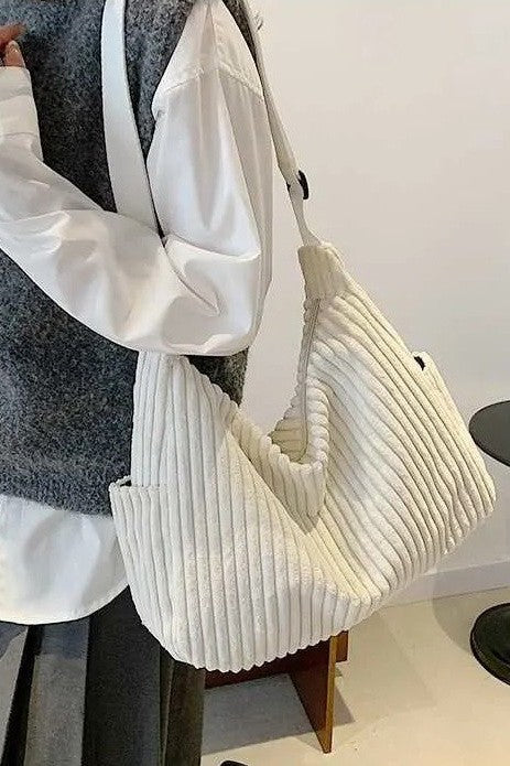 Corduroy casual Quilted Shoulder Tote Bag | 40P582