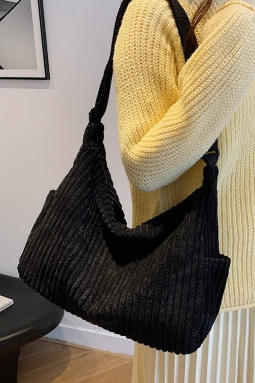 Corduroy casual Quilted Shoulder Tote Bag | 40P582