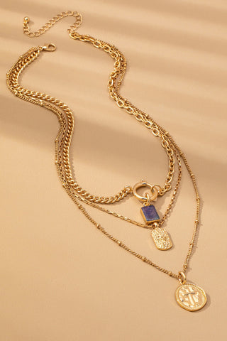 LAYER CELESTIAL CROSS BLUE STONE CHARM NECKLACE | 80N92501