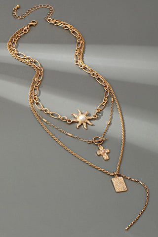 LAYER CELESTIAL CROSS SUN TOGGLE CHARM NECKLACE | 80N92500
