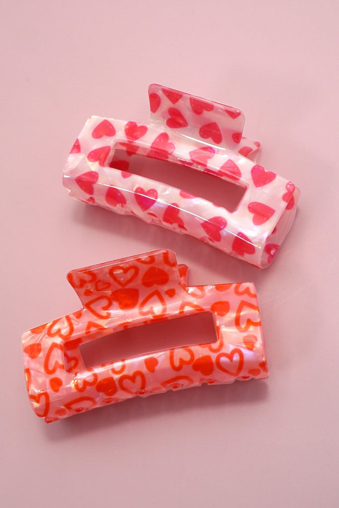 VALENTINE'S GIFT RECTANGLE HEART HAIR CLAW CLIPS | 40H1025