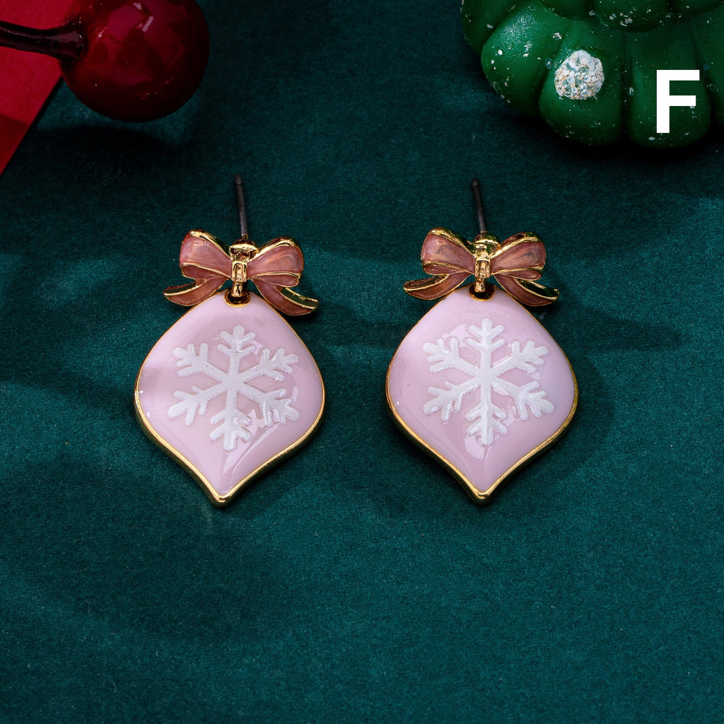 Holiday Enamel Bow & Christmas Charm Drop Earrings|80E63590