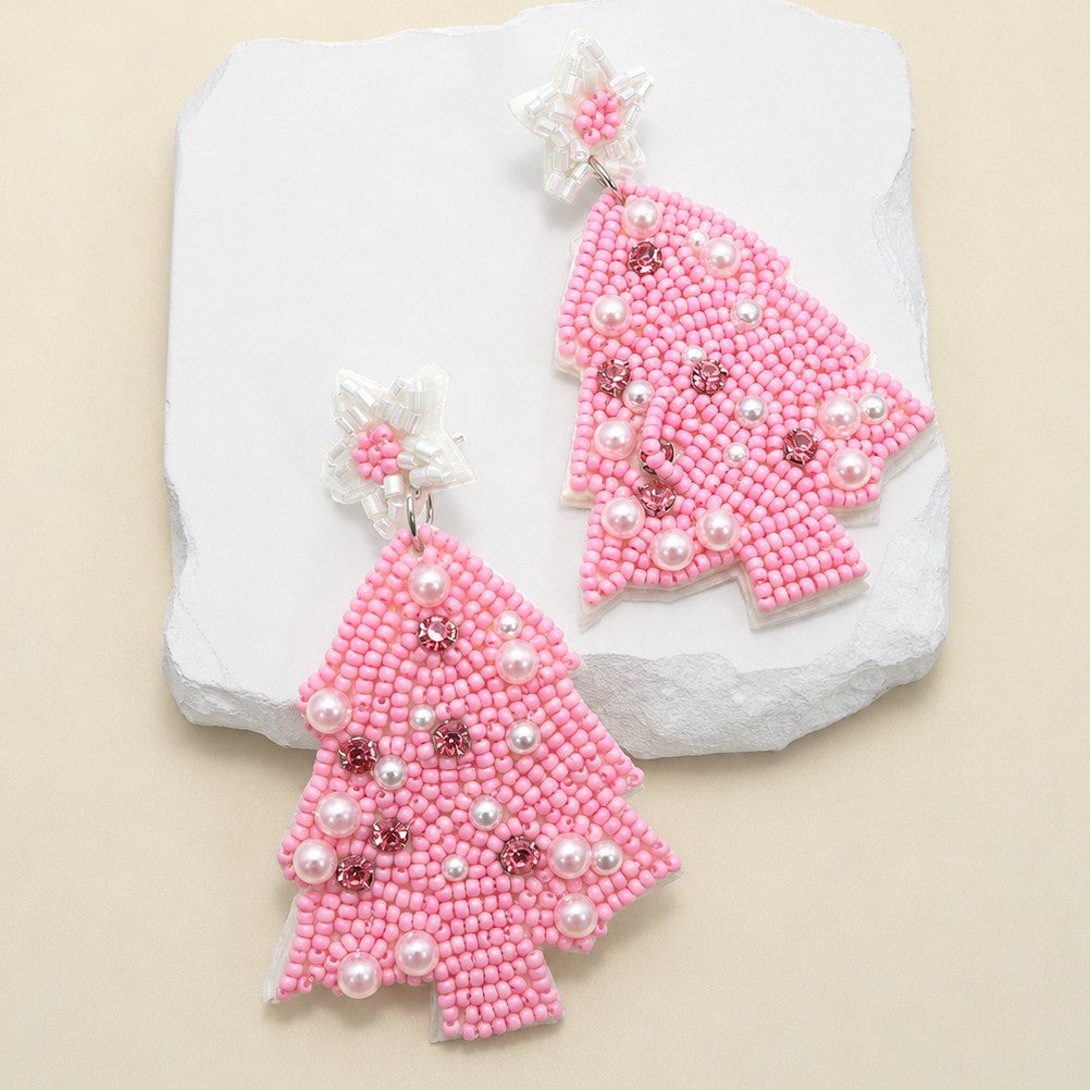 CHRISTMAS TREE SEED BEAD STAR DROP EARRING | 40E434